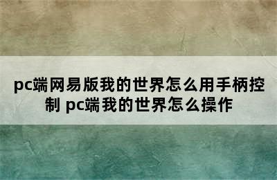 pc端网易版我的世界怎么用手柄控制 pc端我的世界怎么操作